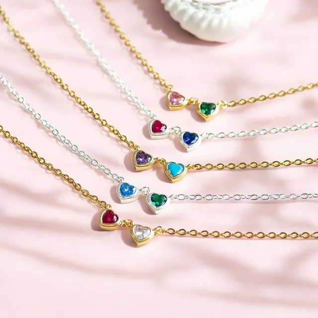 Joy by Corrine Smith Double Birthstone Herz Halskette Gold
