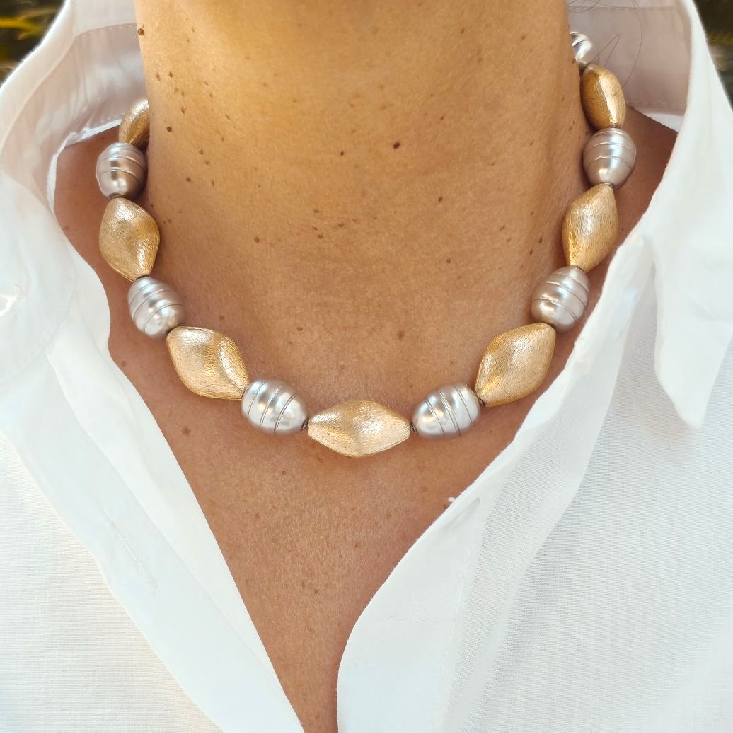 Alevá Bijoux Paola Perlen Halskette Silber Gold 38-44 cm