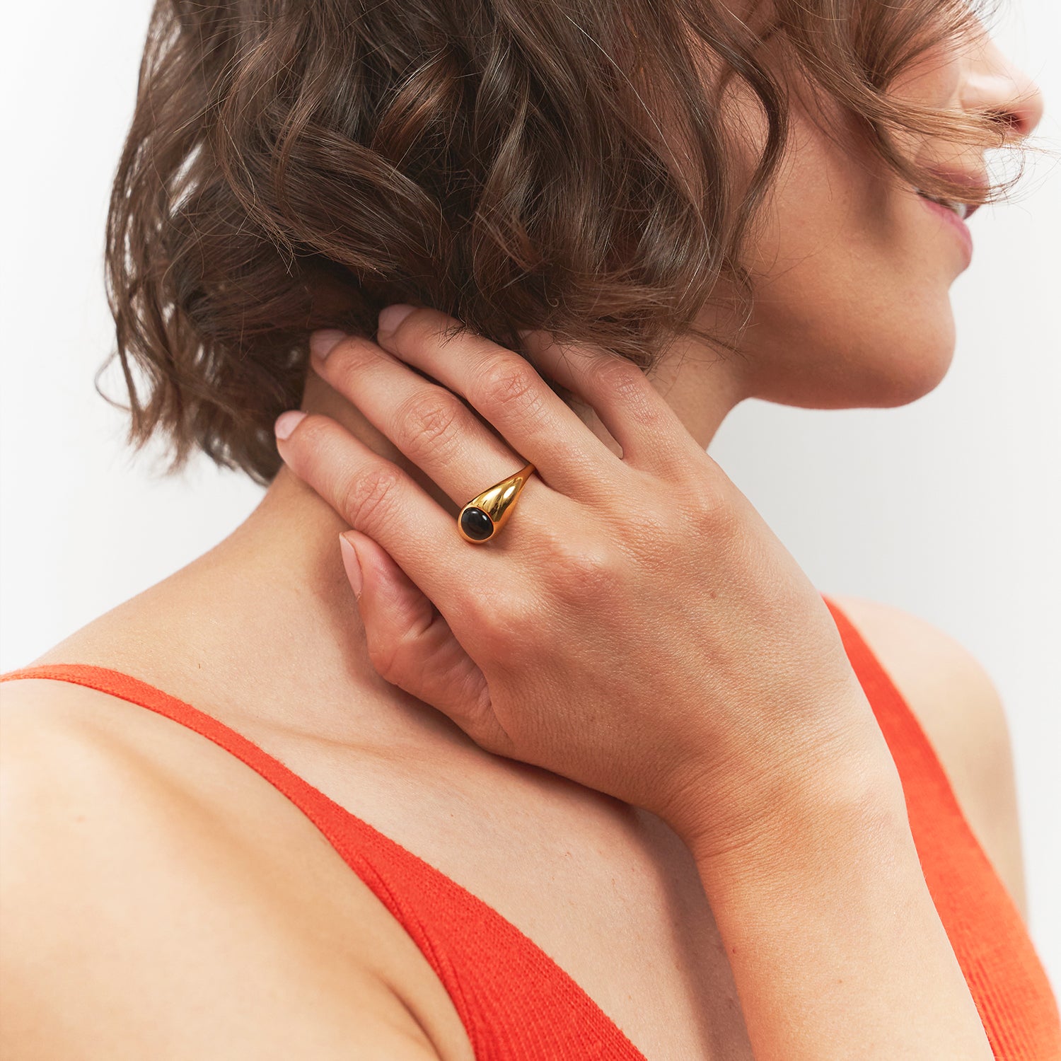 Stilnest Eden Pea Ring Onyx 585 Gold 14k Massivgold 52