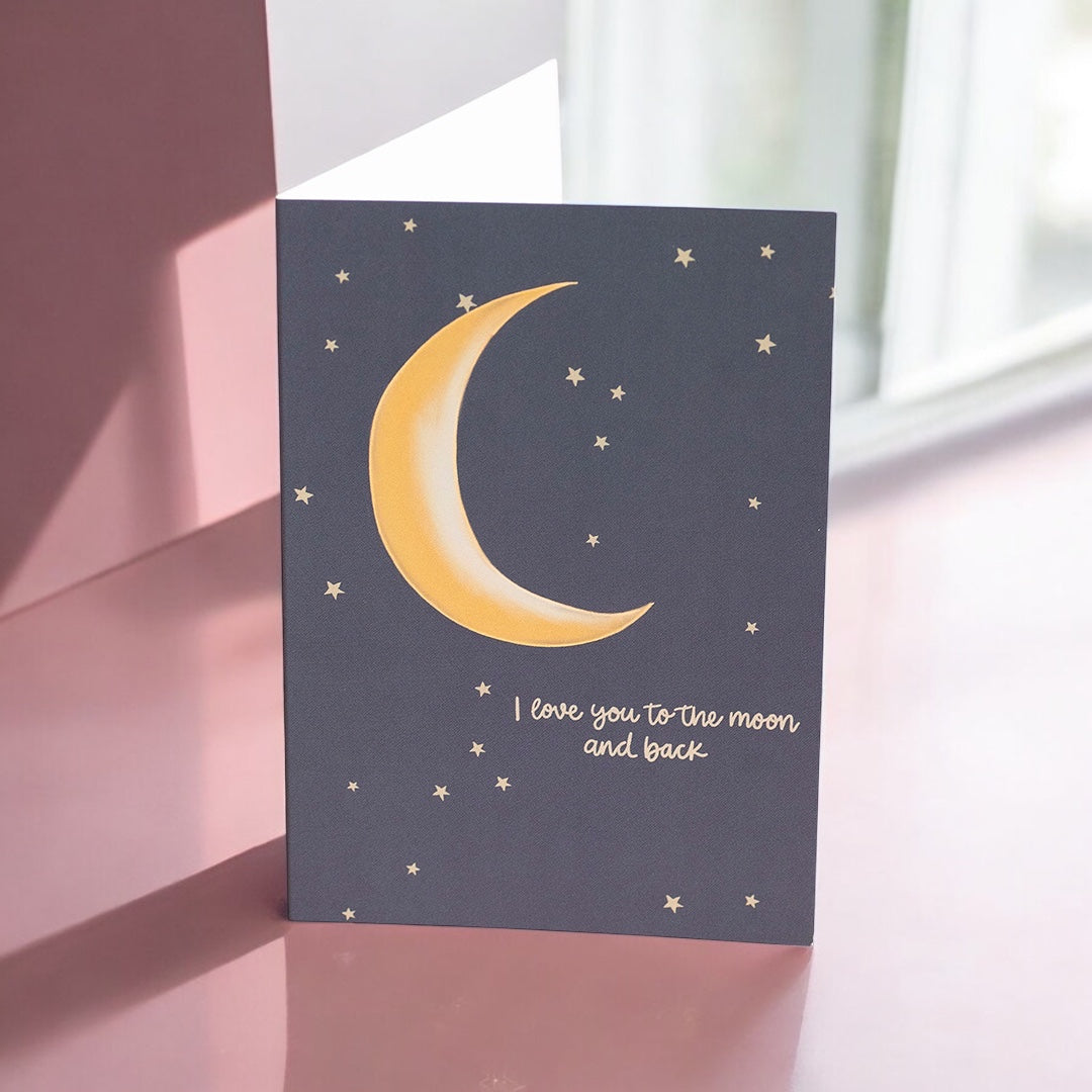 Joy by Corrine Smith I Love You to the Moon Grußkarte A6 Mond Gold