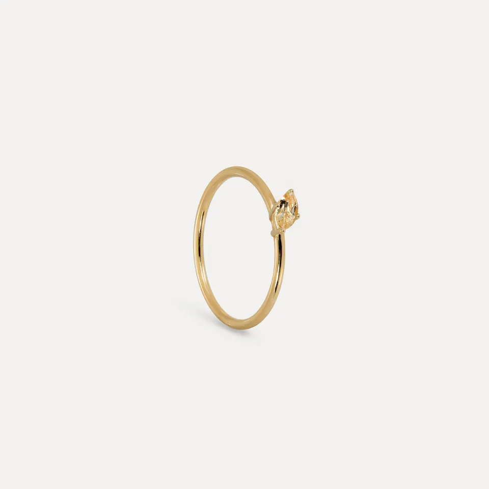 Stilnest Citrin Navette Solitär Ring Gold Vermeil gelb