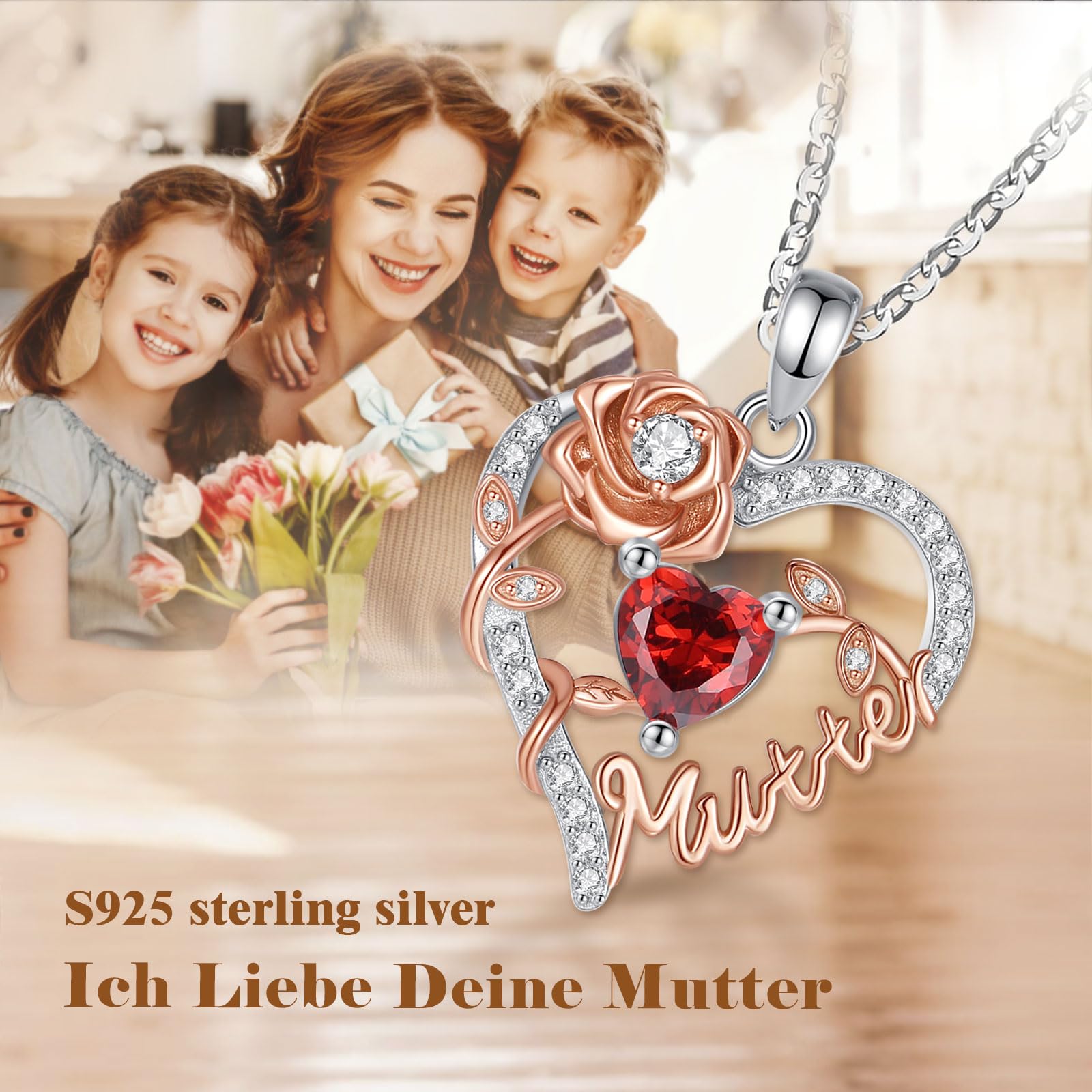Eudora Harmony Bola Herz Mutter Kette 925 Silber 01-Mutter