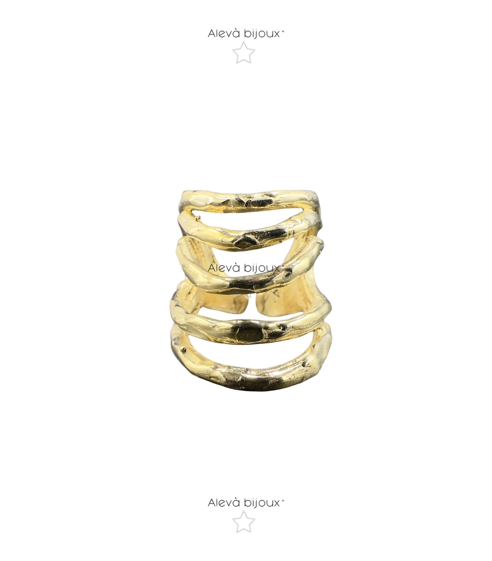 Alevá Bijoux Wave 5 Onde Ring Gold breiter Wellenring