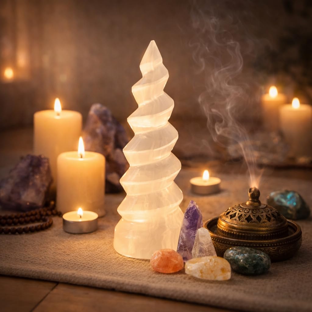 NKlaus Healing Crystals Selenit Spiral-Turm 14cm Deko