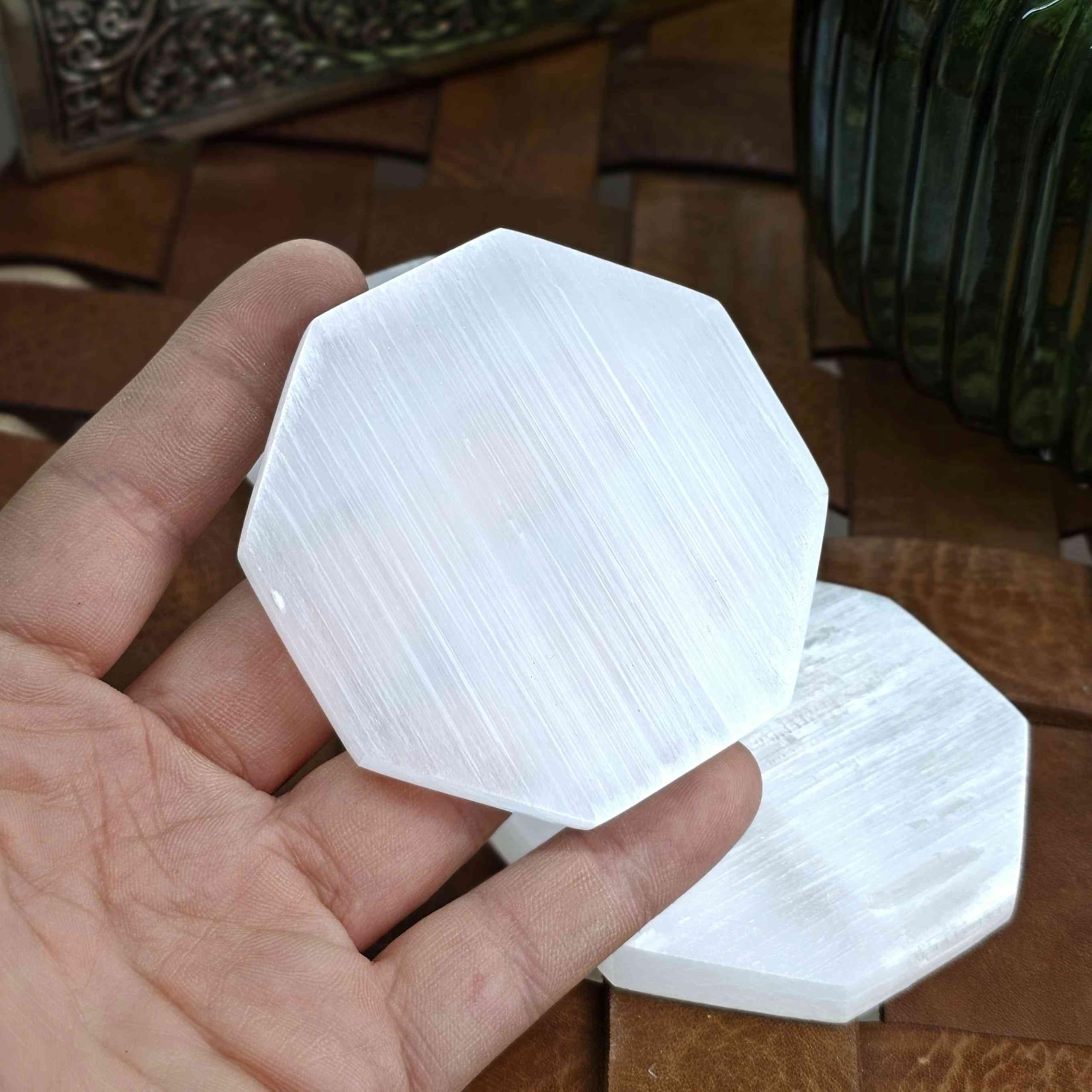 NKlaus Healing Crystals Selenit-Ladeplatte Oktagon 8 cm