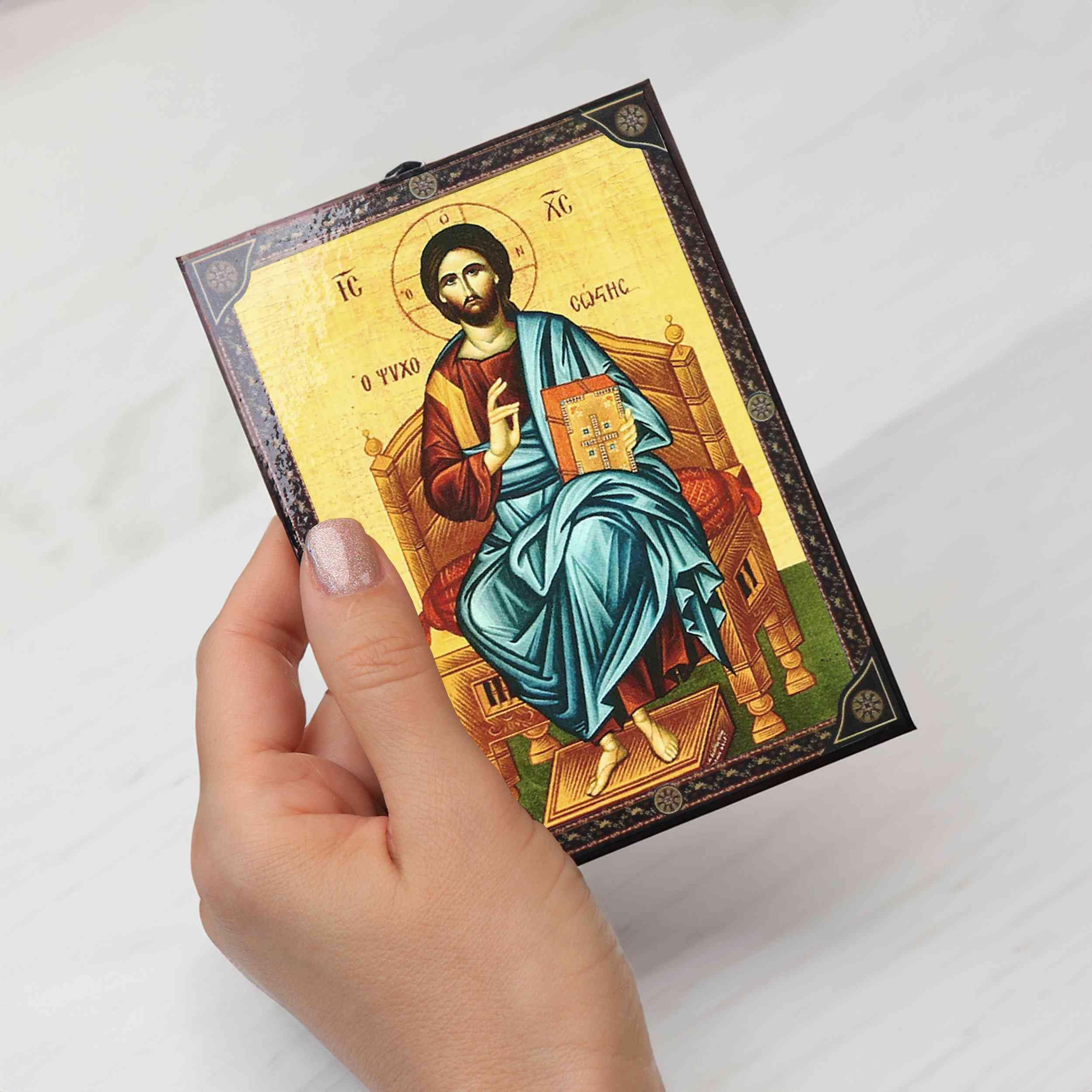 NKlaus Religious Icons Christus auf Dem Thron Ikone Holz 9,7cm
