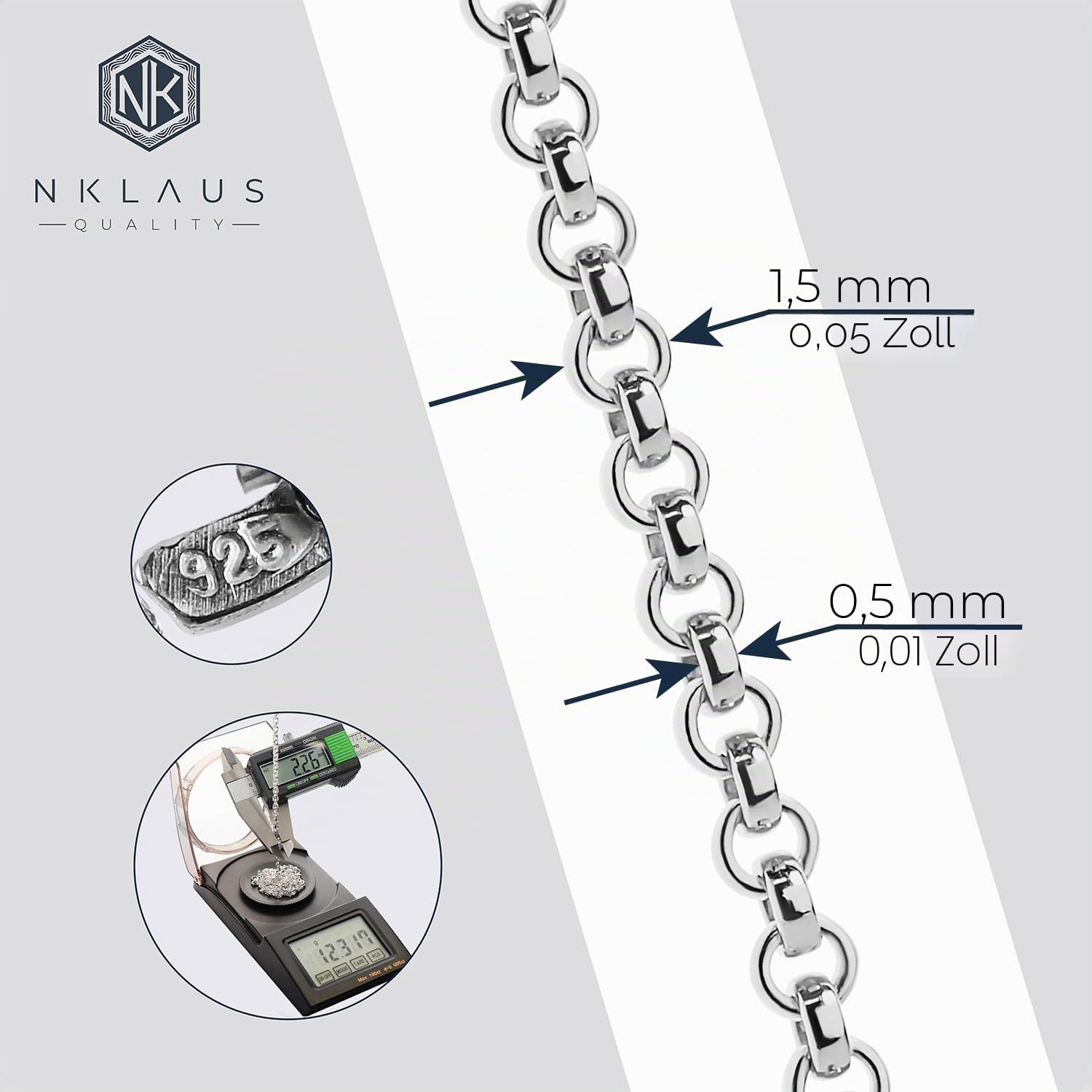 NKlaus Erbskette 925 Silber Kette 38 cm 1,5 mm massiv