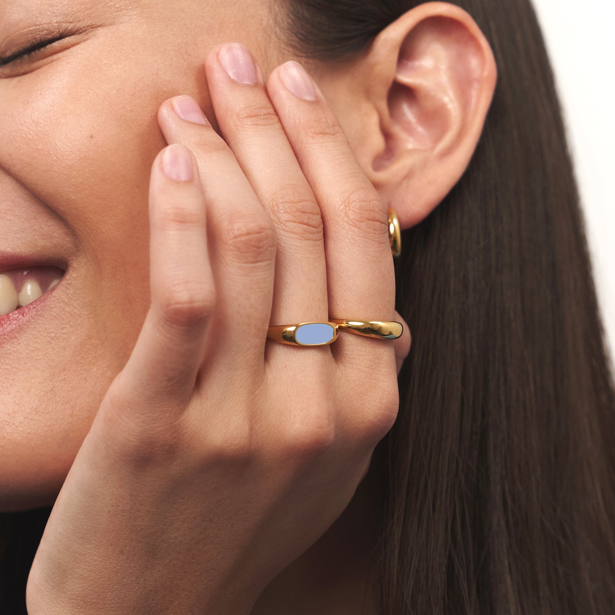 Stilnest Bombé Bold Ring Bleichblau Emaille Gold 52