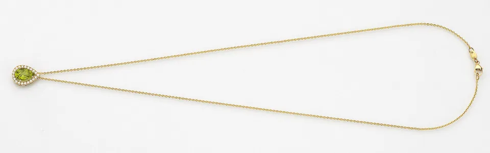 Eugen Rühle Anhänger 0,21ct Peridot Tropfen 585 Gelbgold 45 cm