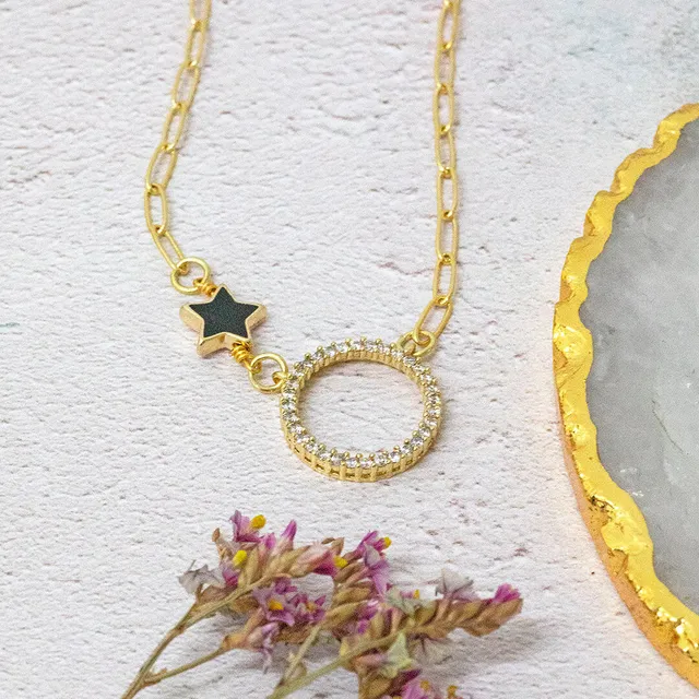 Joy by Corrine Smith Crystal Moon Halskette Gold Stern Kristall