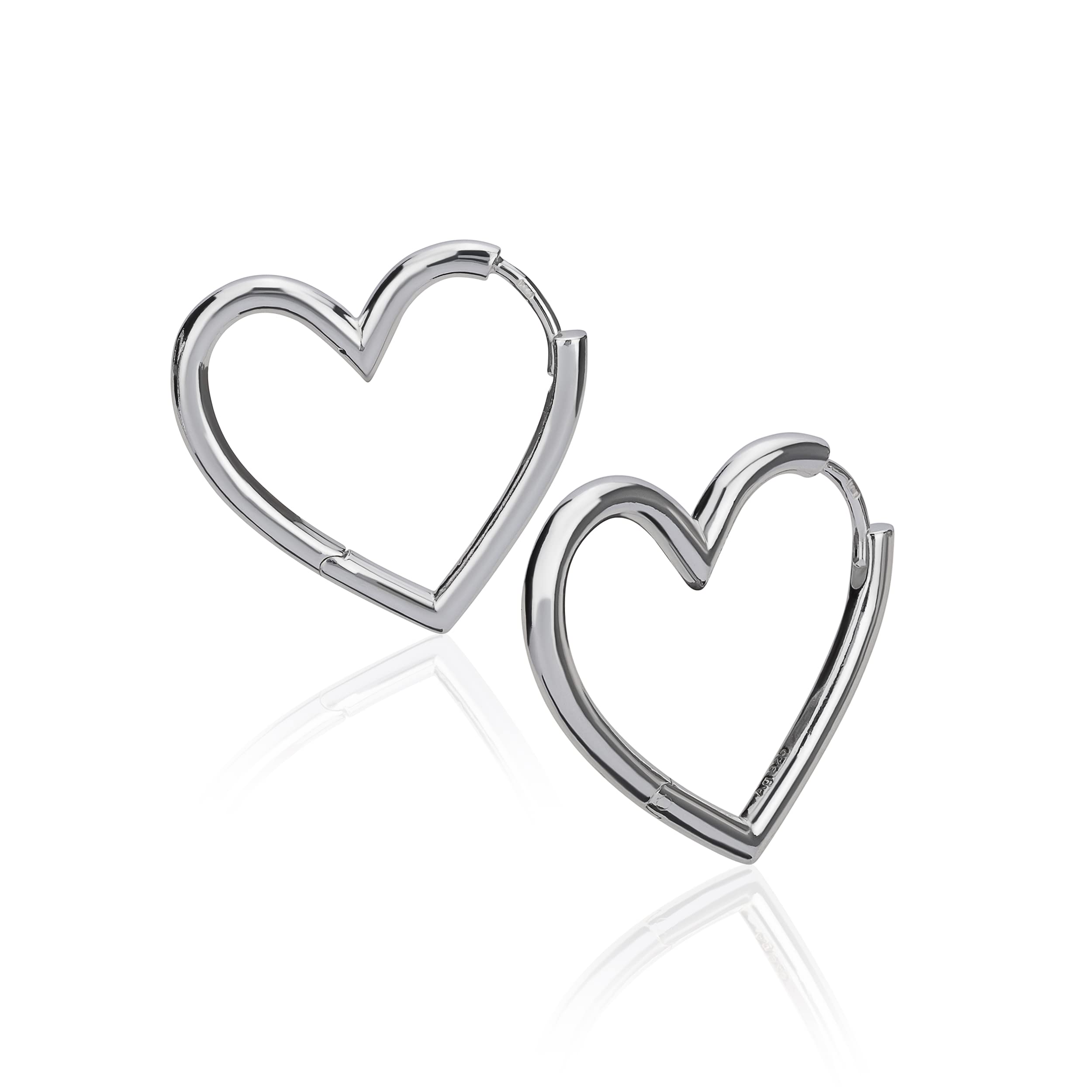NKlaus Herz Klappcreolen 25mm Silber Ohrringe Damen 1,8mm