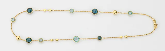 Eugen Rühle Colliers Blautopas Collier 750 Gold Goldlinsen