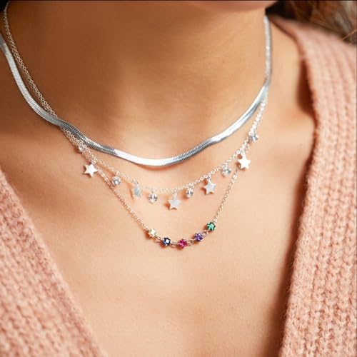 JEWLIX Kette 925er Silber Zirkonia Bunt Halskette Damen
