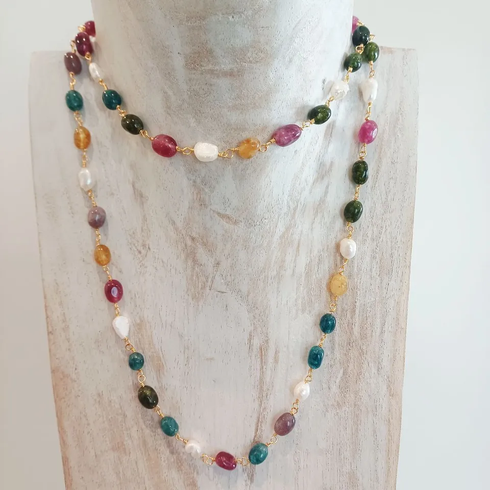 Alevá Bijoux Collane Rosario Halskette Jade Flussperlen