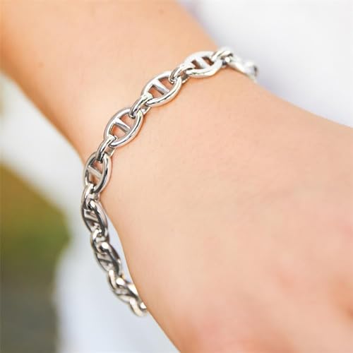 JEWLIX Armband Edelstahl Ankerkette Glieder silberfarben