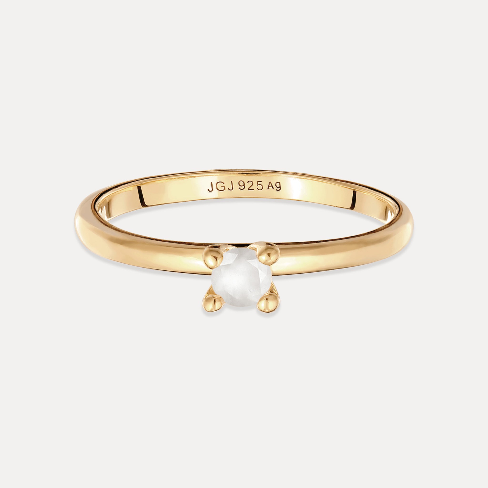 Stilnest Rings Mondstein Solitär Ring Rund 24k Gold