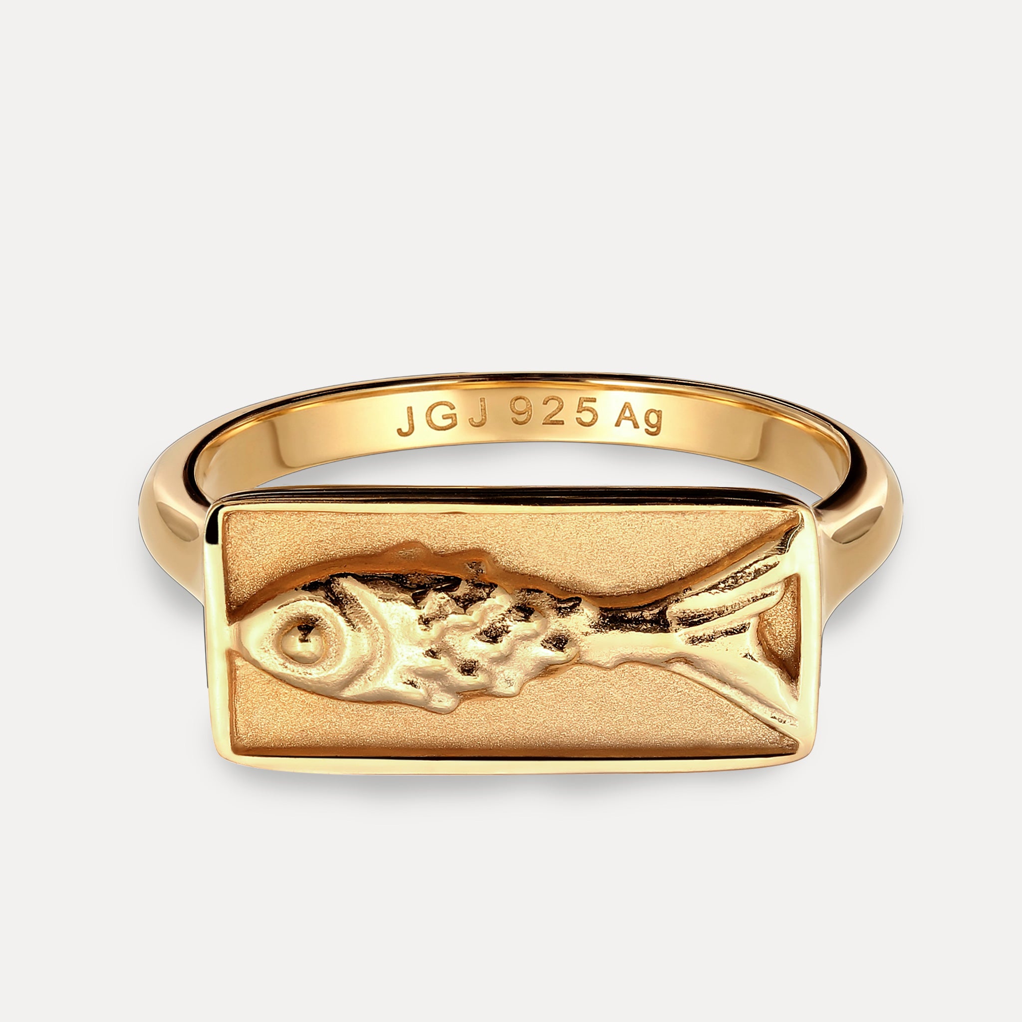 Stilnest Fish Siegelring 24k Gold Vermeil Gr 52