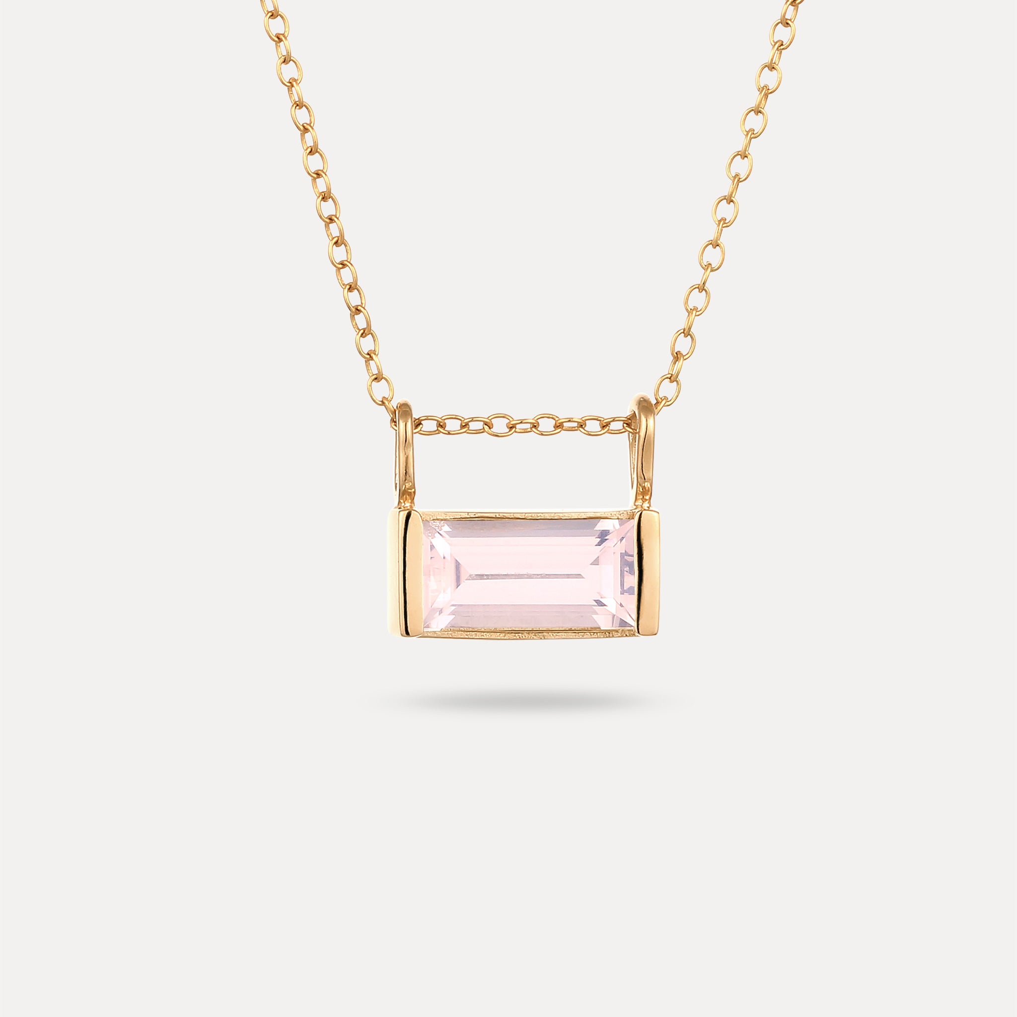 Stilnest Balance Baguette Anhänger 585 Gold Rosenquarz