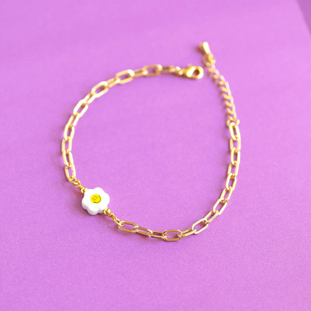 Joy by Corrine Smith Smiley Flower Armband Gold Porzellan