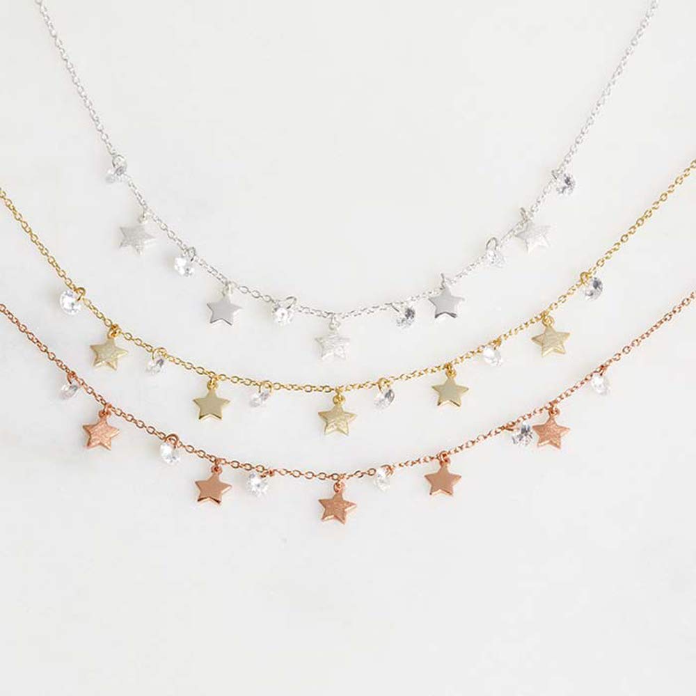 JEWLIX Sterne Kette 925 Silber Zirkonia Rosé Halskette