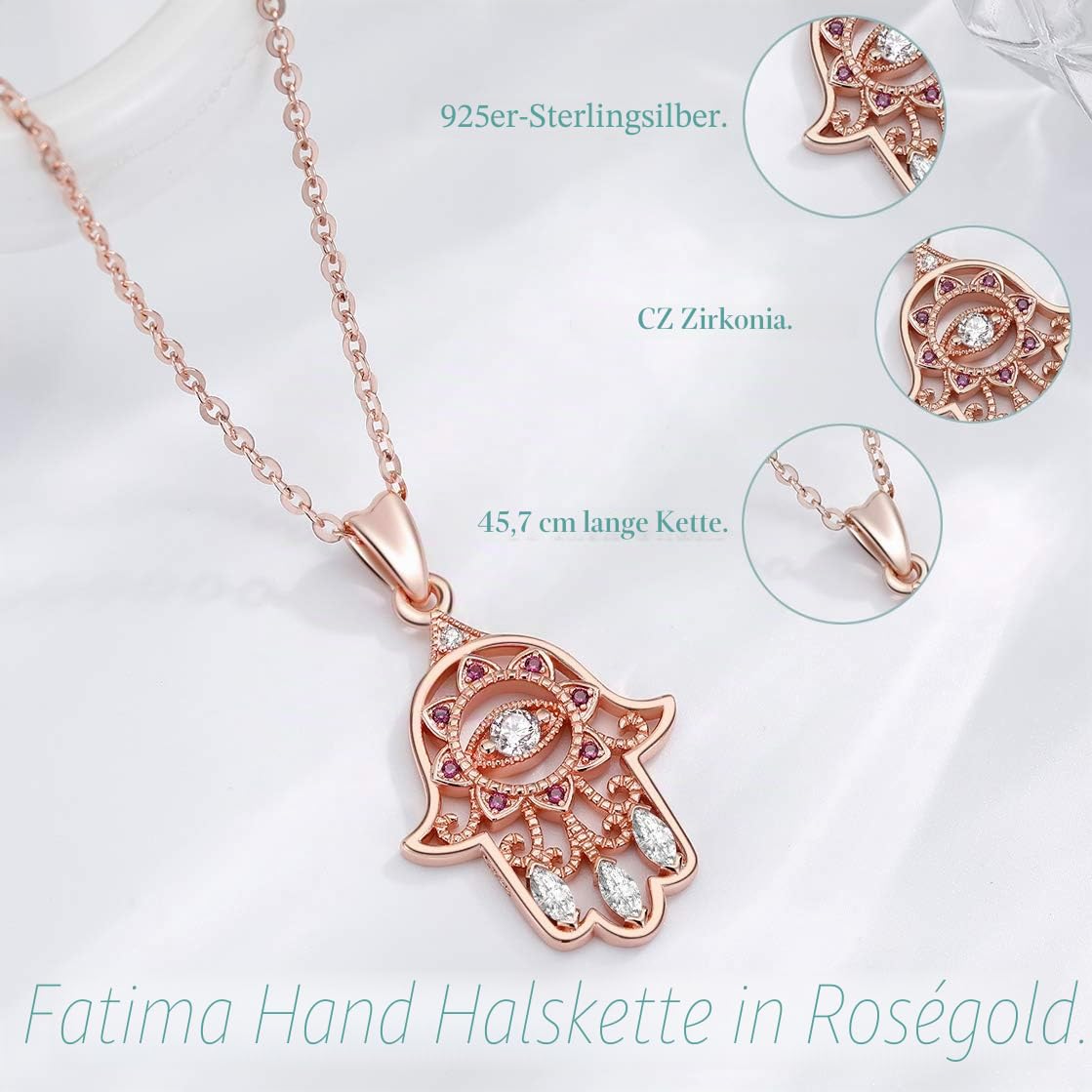 Eudora Harmony Bola Hamsa Hand Halskette Silber 925 Roségold