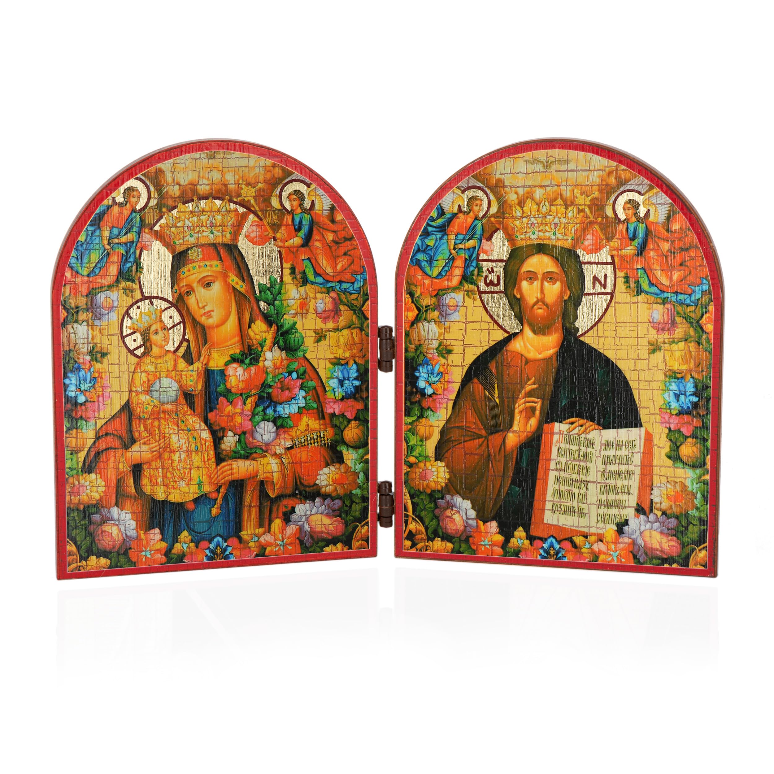 NKlaus Religious Icons Diptychon Herzen Jesu Mariä Holz