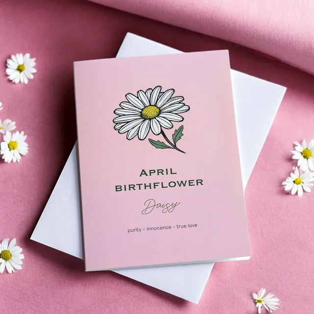 Joy April Birth Flower Daisy Karte A6 Gänseblümchen