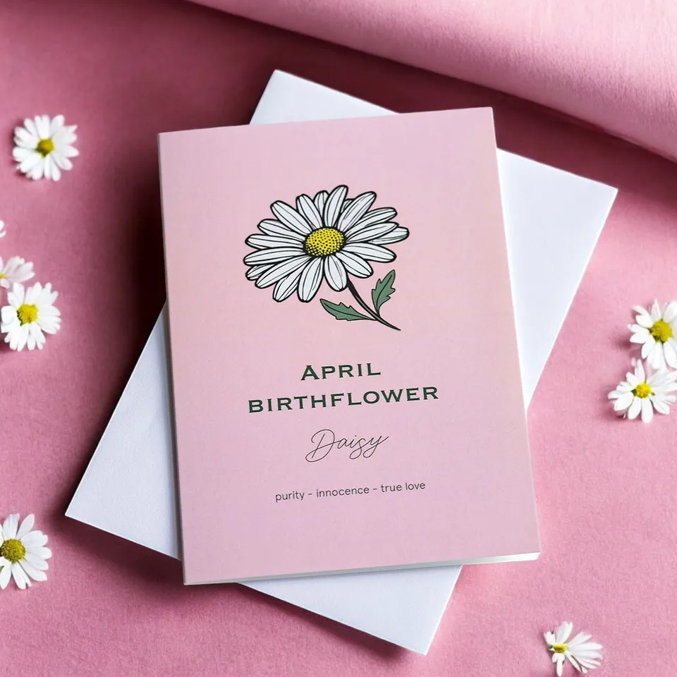 Joy April Birth Flower Daisy Karte A6 Gänseblümchen