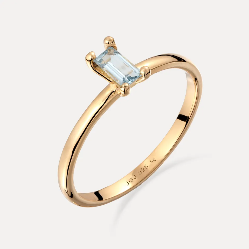 Stilnest Aquamarin Solitär Ring Baguette Blau Gold Vermeil 54