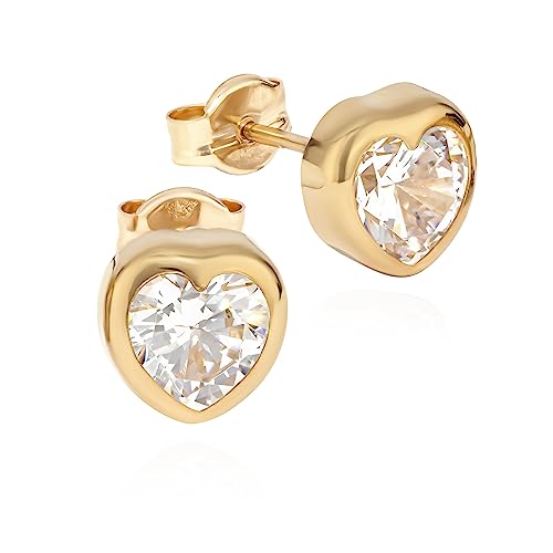 NKlaus Herz Ohrstecker 333 Gelbgold Zirkon weiß Damen