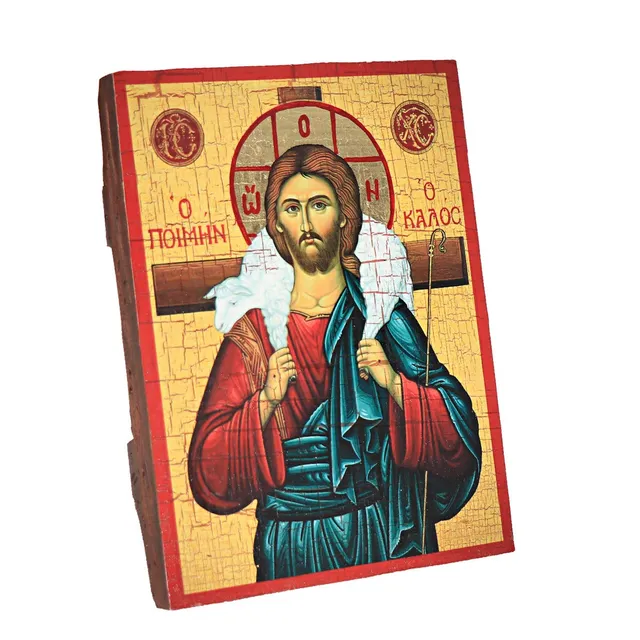 NKlaus Religious Icons Guter Hirte Ikone Holz 16x12,5cm