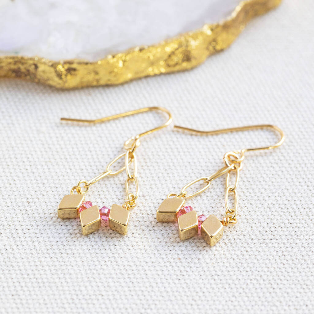 Joy by Corrine Smith Rhombus Chain Ohrringe Gold Geburtsstein