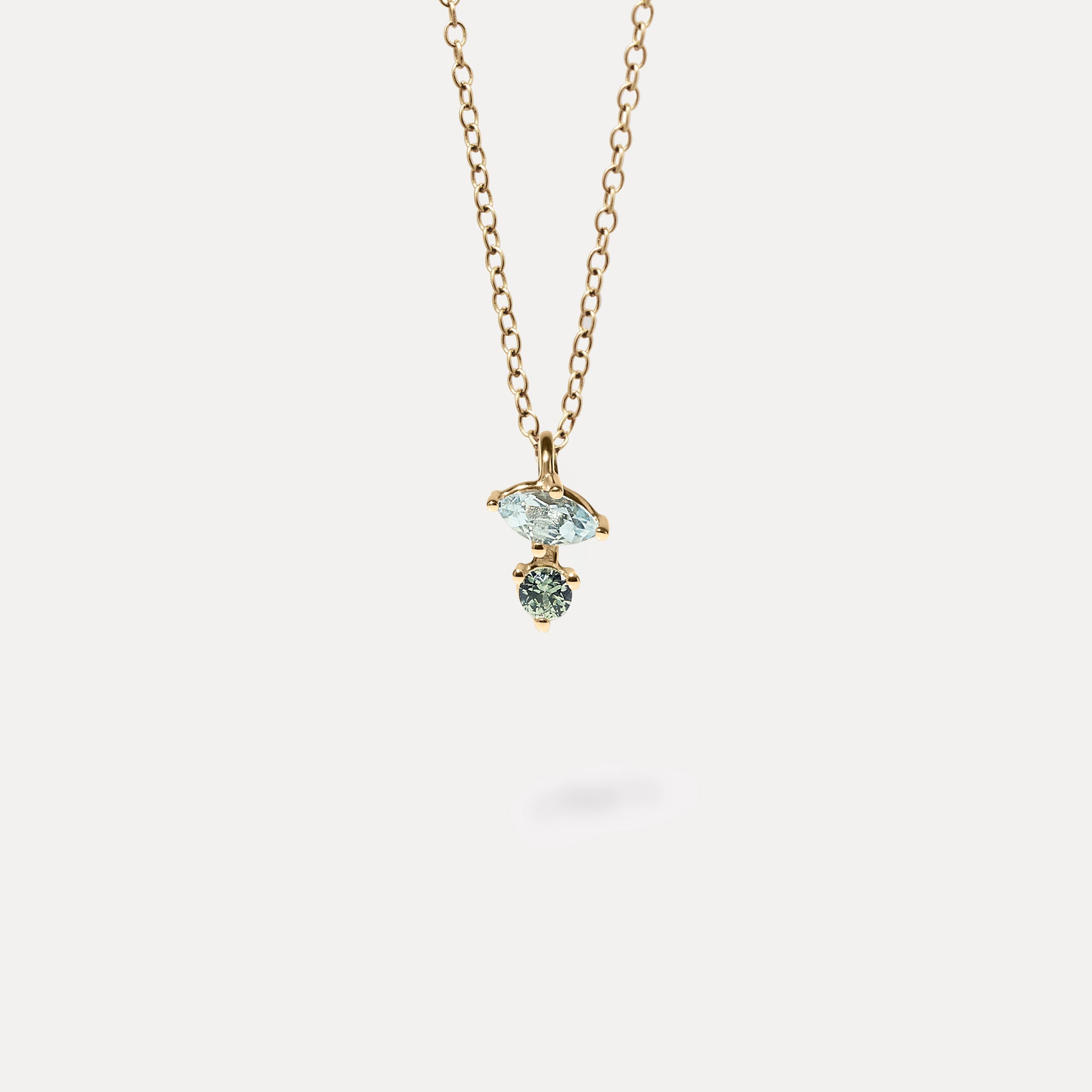 Stilnest Joy Kette Aquamarin Grüner Saphir 585 Gold 45/55cm