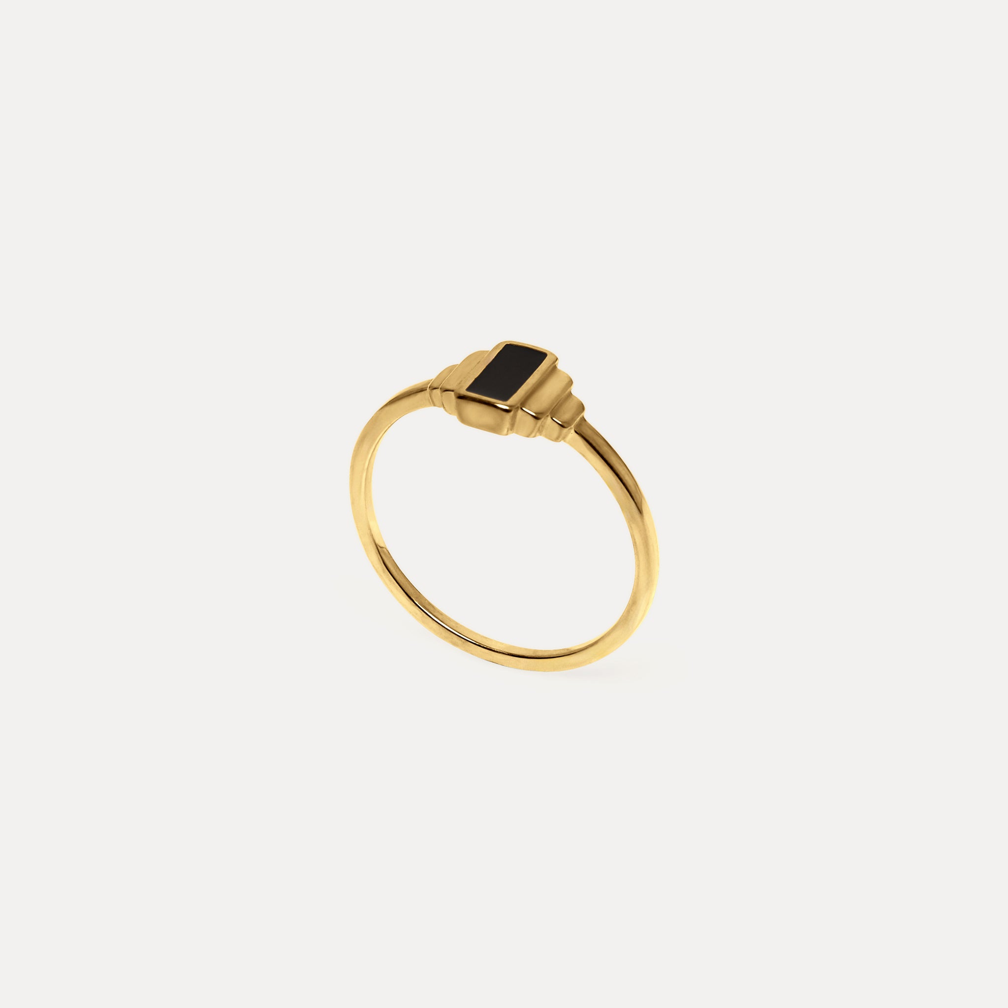 Stilnest Schwarz Enamel Retro Ring Gold Gr 52