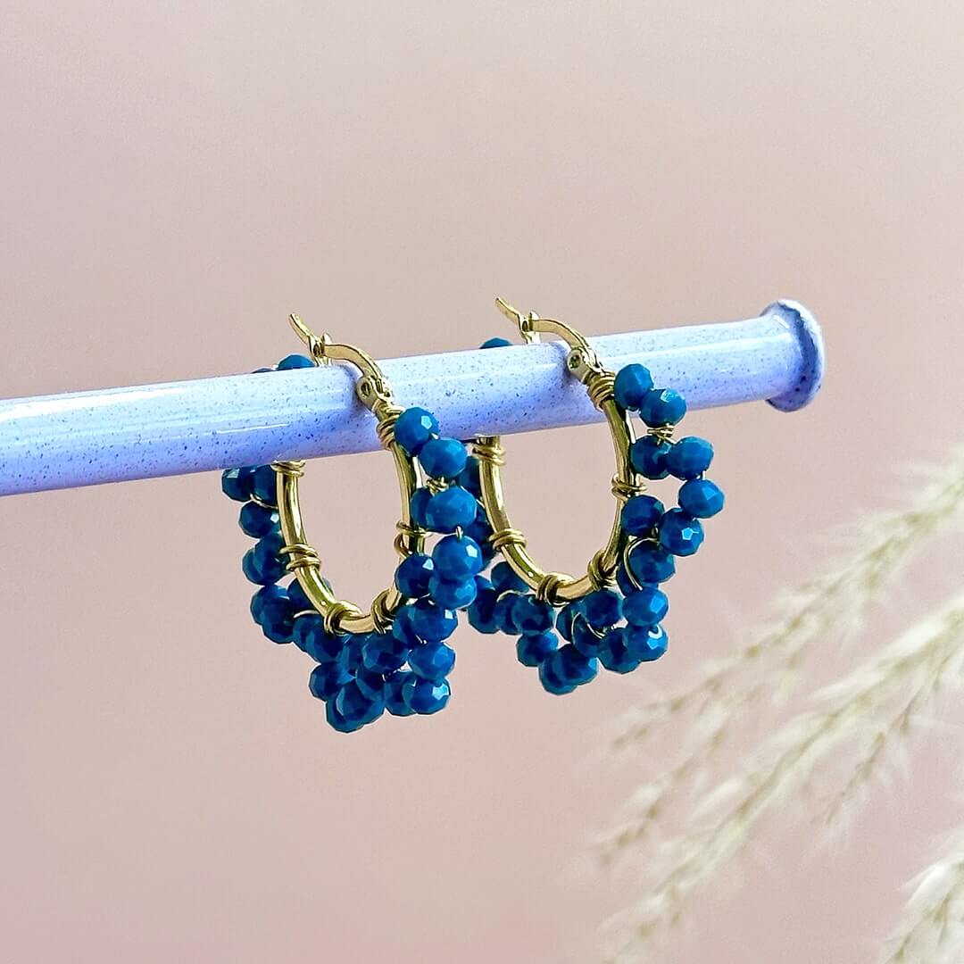 Joy by Corrine Smith Indigo Beaded Crystal Hoops Gold