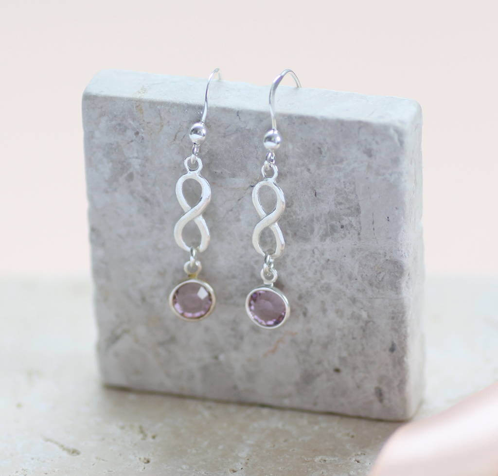 Joy by Corrine Smith Infinity Geburtsstein Ohrringe Silber Swarovski