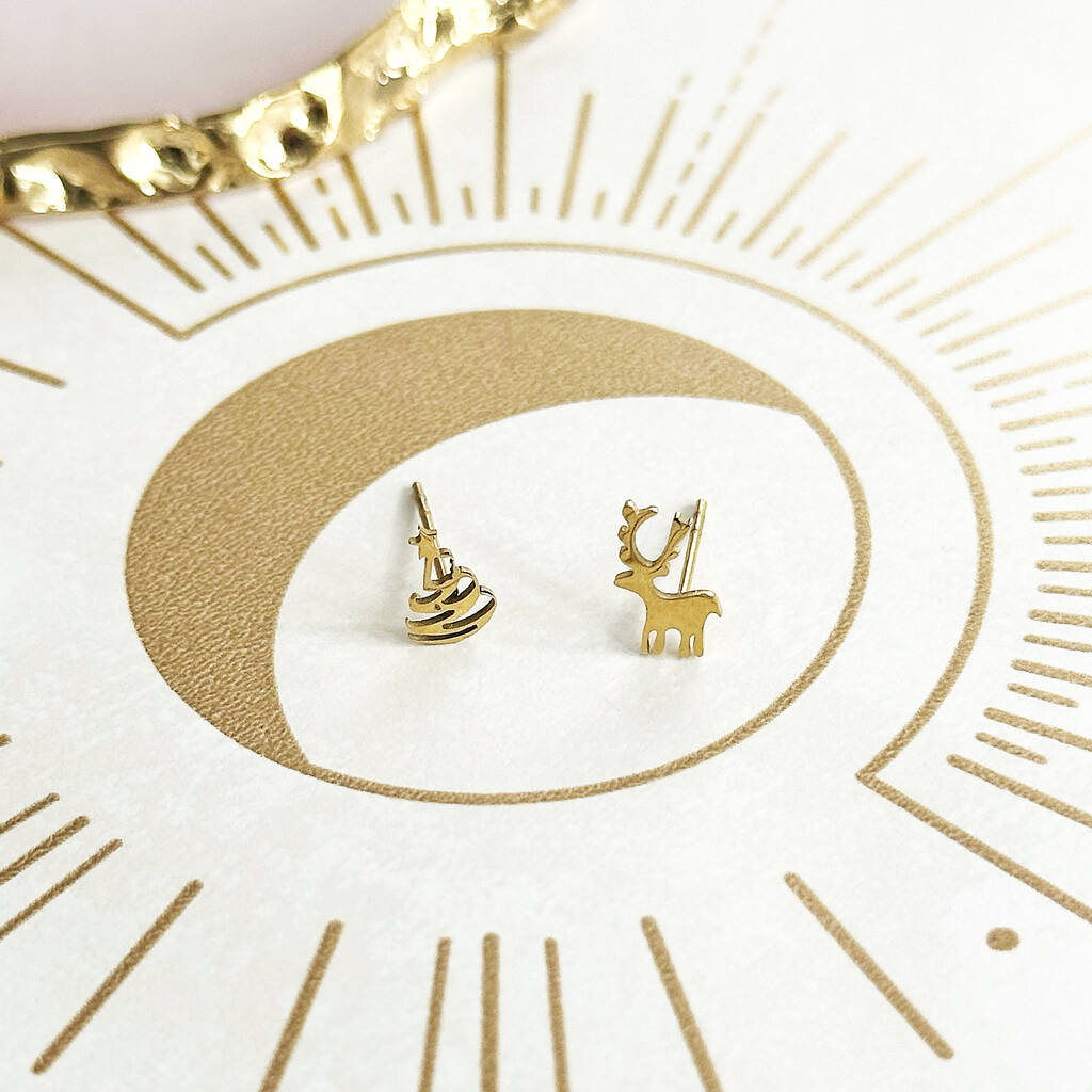 Joy Earrings Christmas Tree Reindeer Ohrstecker Gold 0,8cm