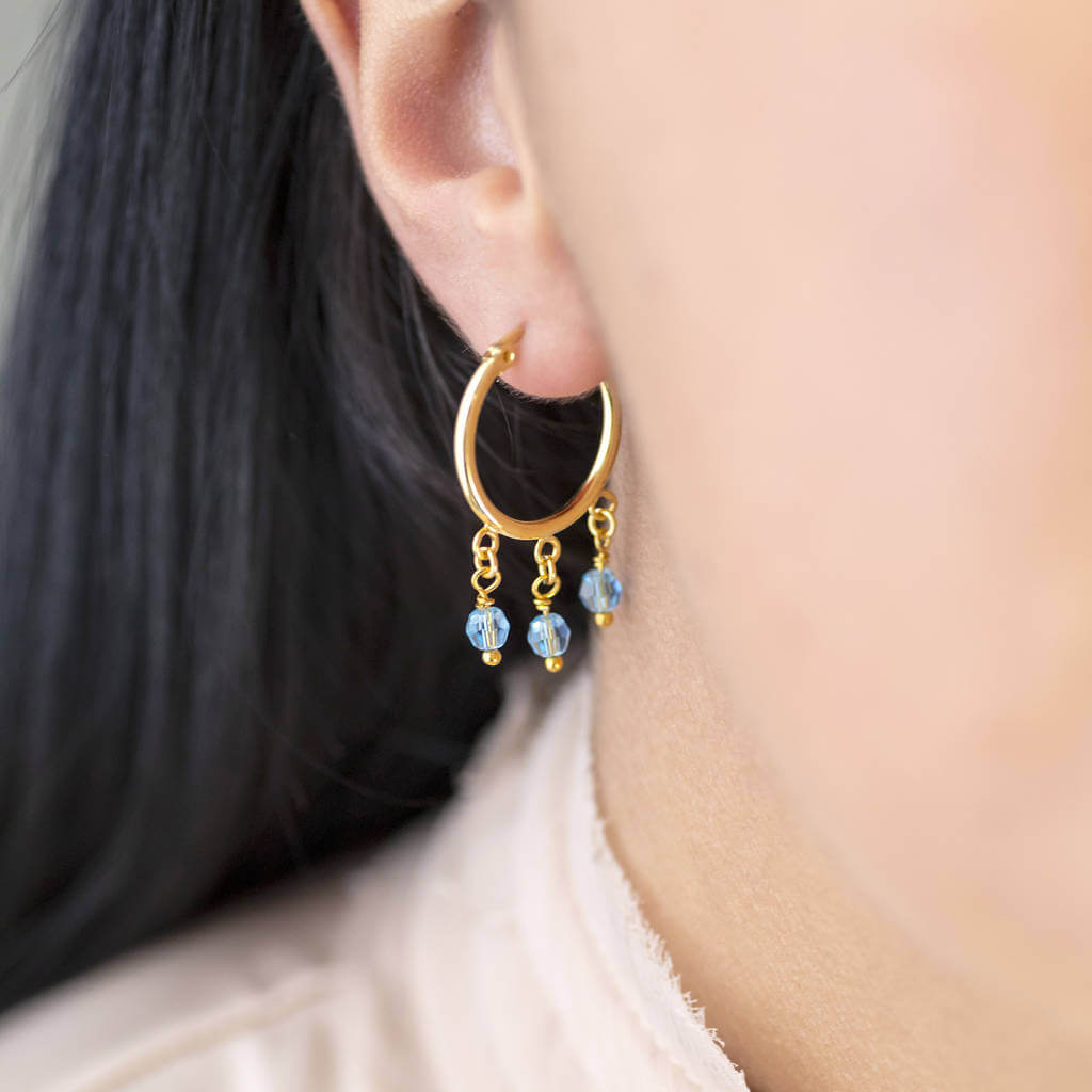 Joy by Corrine Smith Triple Birthstone Huggie Hoops Gold 2 cm