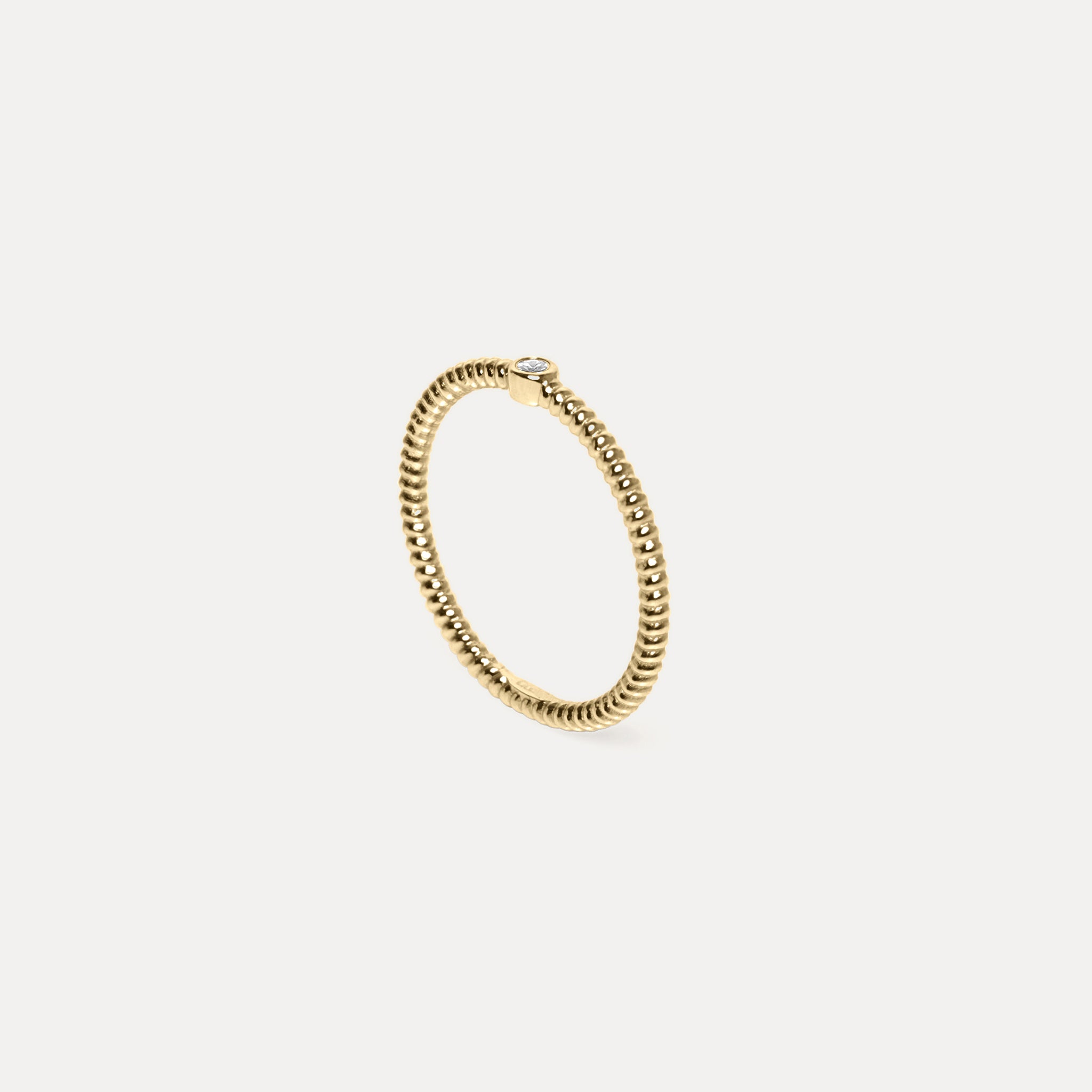 Stilnest Snake Tail Solitär Ring 585 Gold weißer Saphir Gr. 56