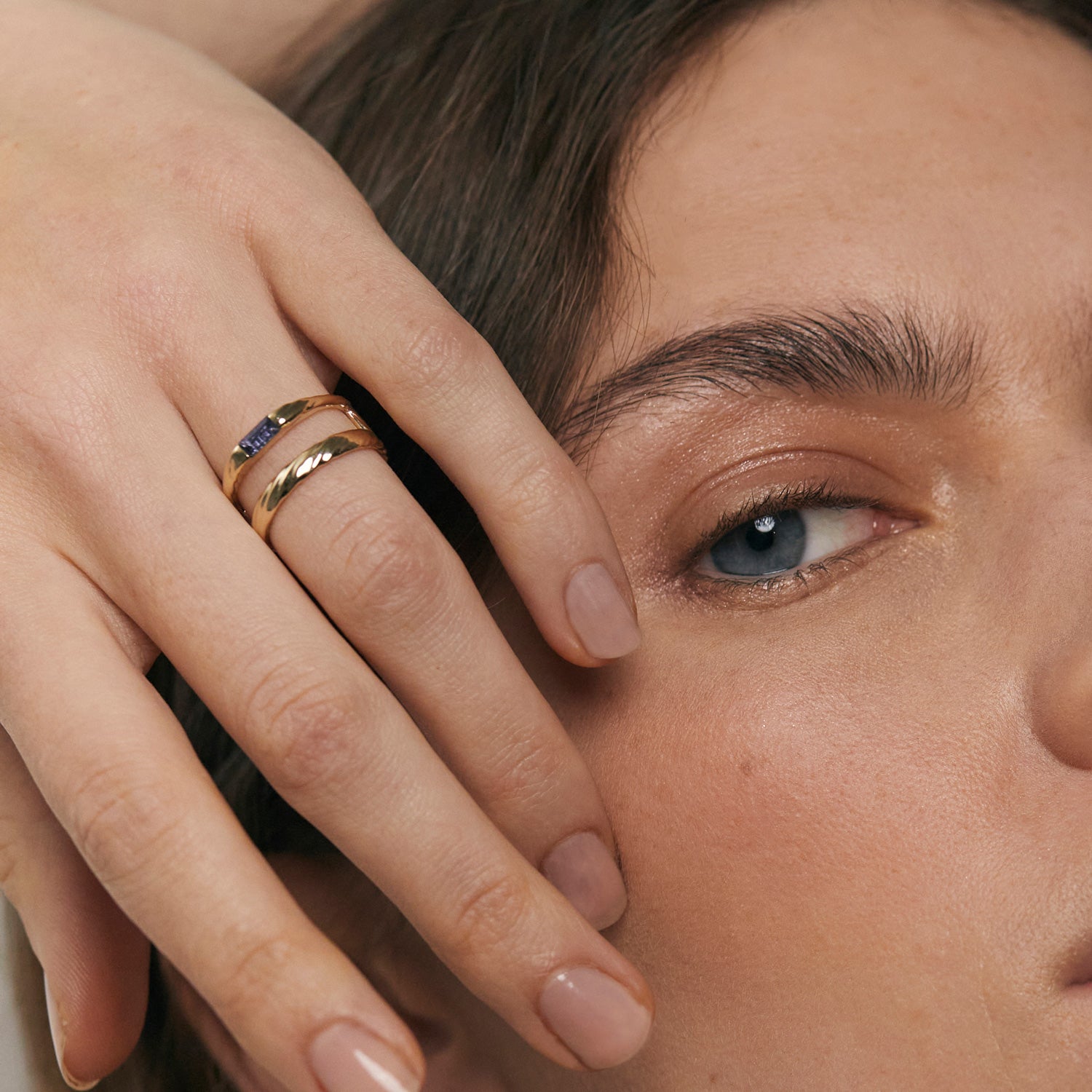 Stilnest Iolith Baguette Double Ring 585 Gold 56