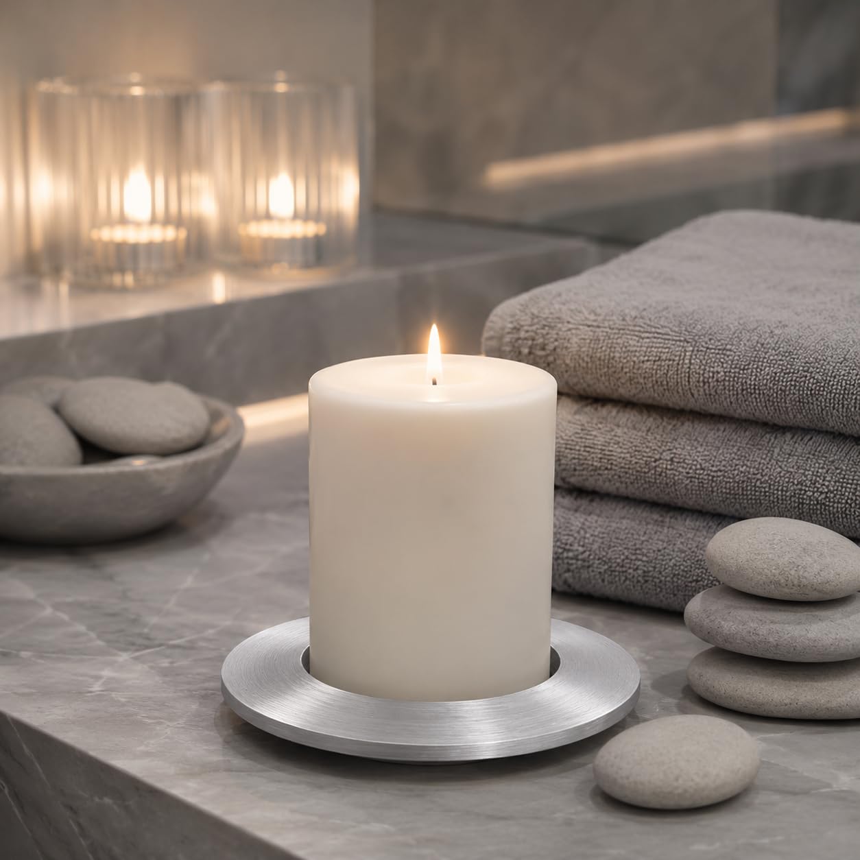 NKlaus CANDLE HOLDER Kerzenteller Alu matt 5cm rund