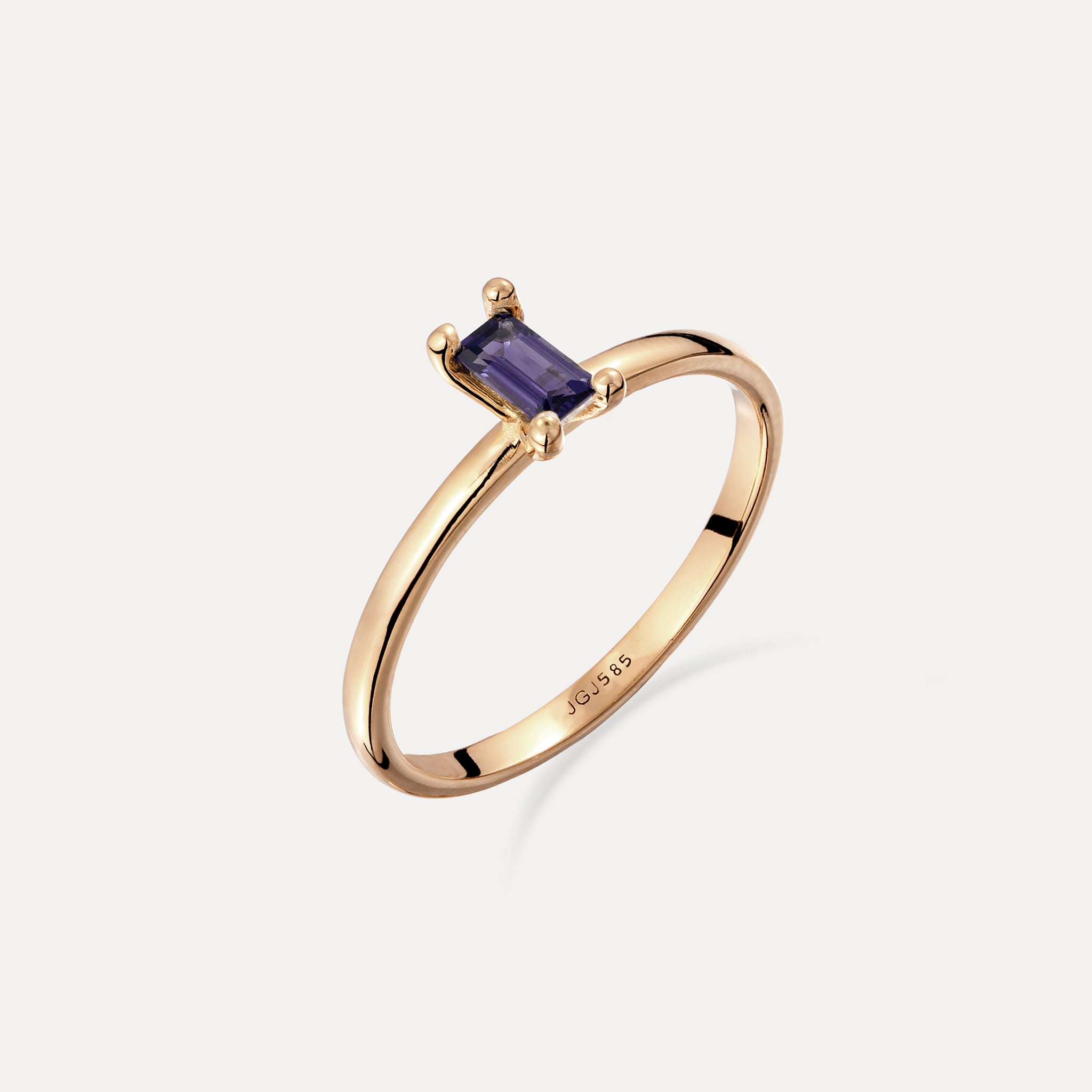 Stilnest Iolith Baguette Solitär Ring 585 Gold Gr 52 lila