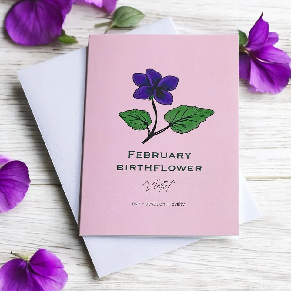 JOY Februar Geburtsblume Grusskarte Veilchen A6
