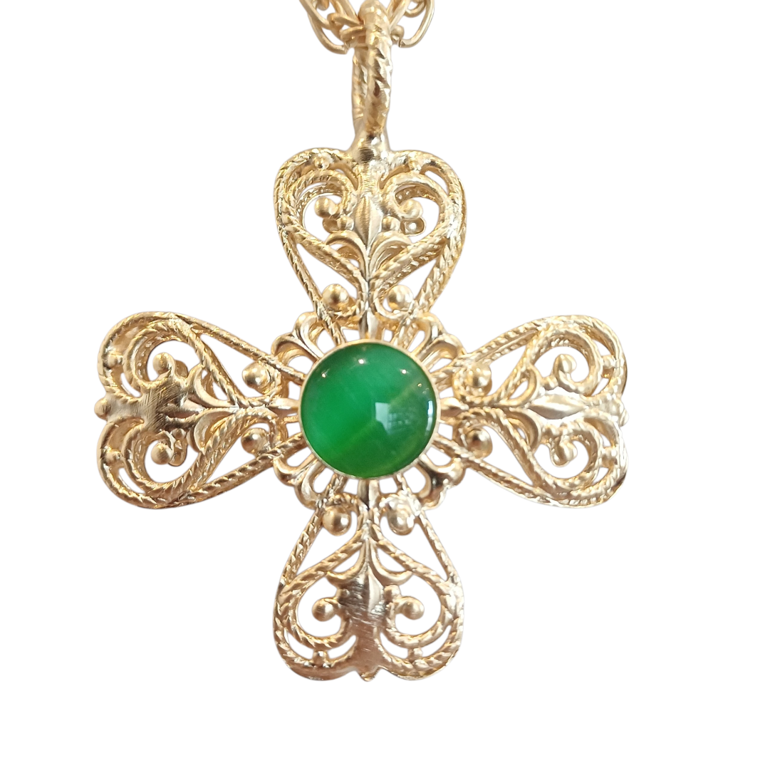 Alevá Bijoux Croci Delfi Kreuz Anhänger Gold Gelb Aquamarin 5 cm