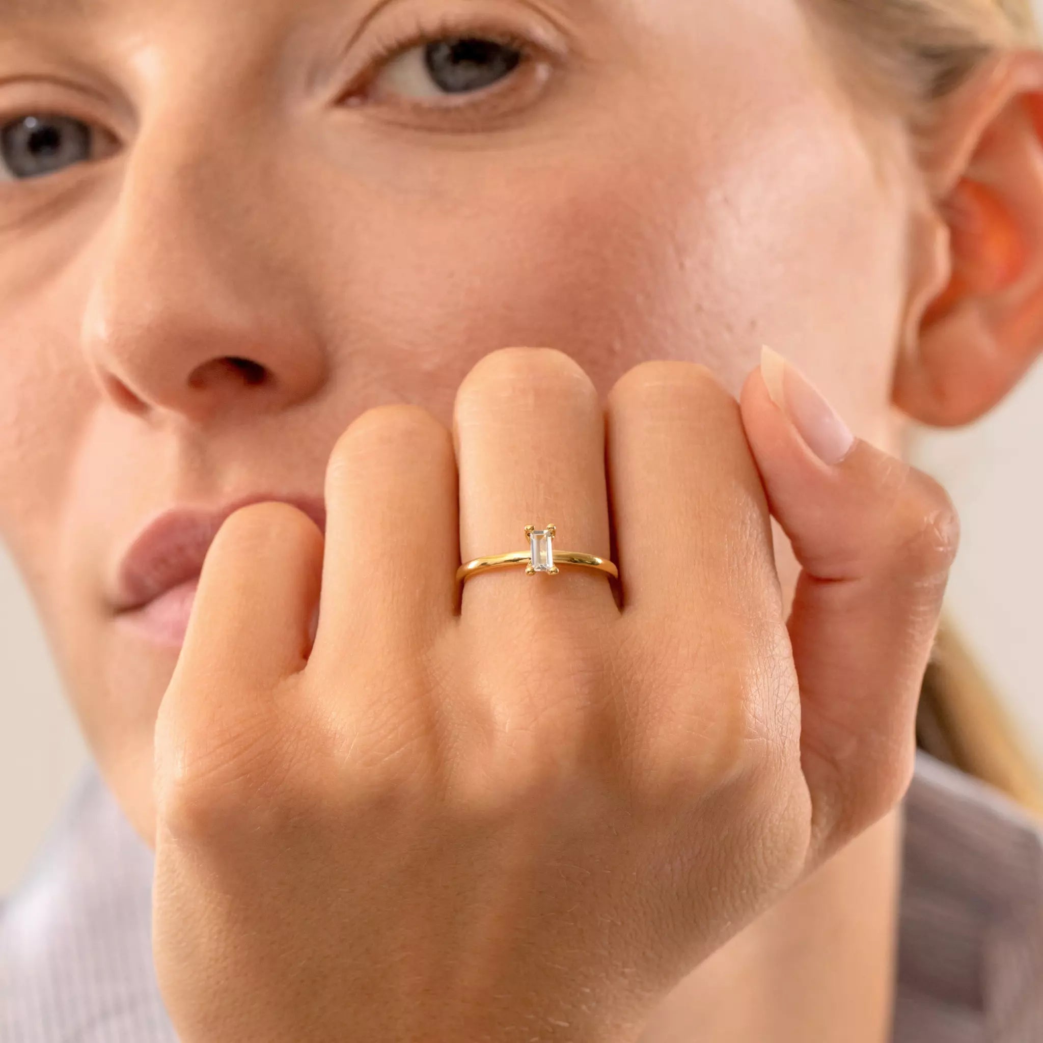 Stilnest Aquamarin Solitär Ring Baguette Blau Gold Vermeil 54