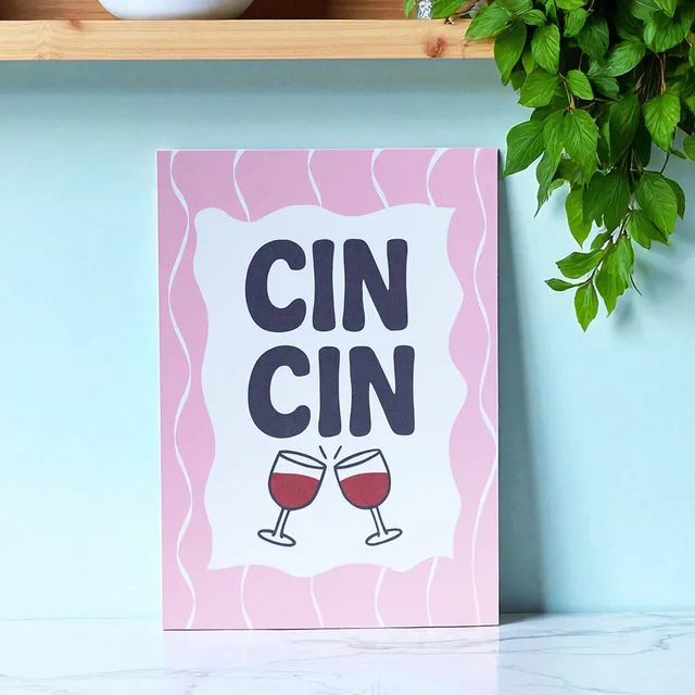 Joy by Corrine Smith Cin Cin Wine Cheers Pink Kunstdruck A5