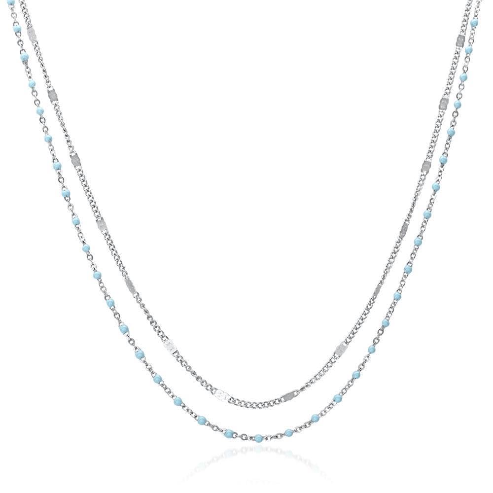 JEWLIX Layerkette Halskette Edelstahl Gold hellblau Emaille