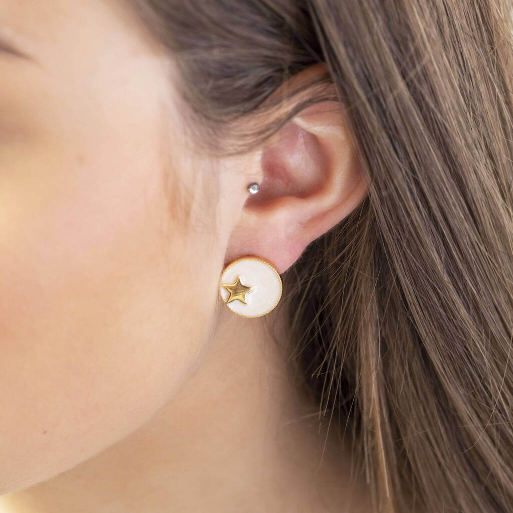 Joy by Corrine Smith Star Circle Ohrstecker Gold Emaille