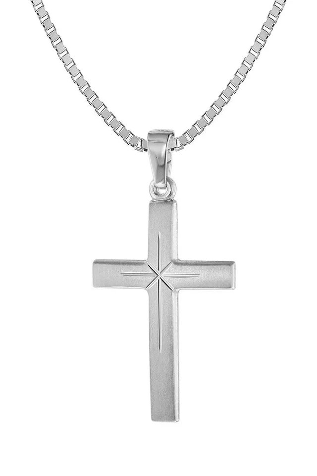 trendor Halsketten Kreuz-Anhänger 24mm Weißgold 585 45cm Kette