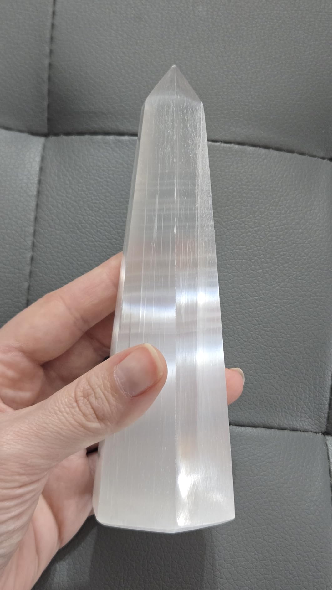 NKlaus Healing Crystals Selenit Obelisk Turm 14 cm Heilstein sechseckig